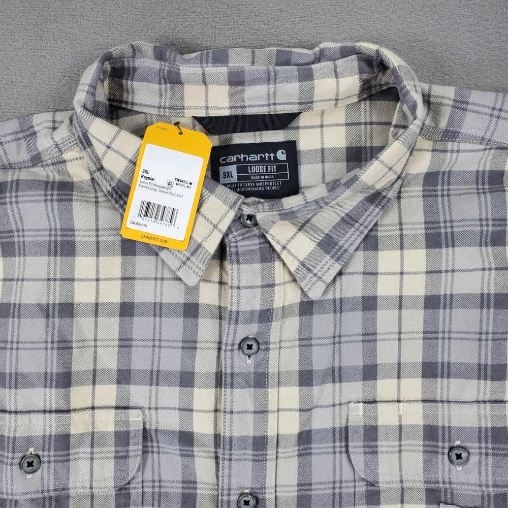 Carhartt Flannel Shirt Mens 3XL Gray Loose Fit Heavyweight Plaid TW4451-M NEW